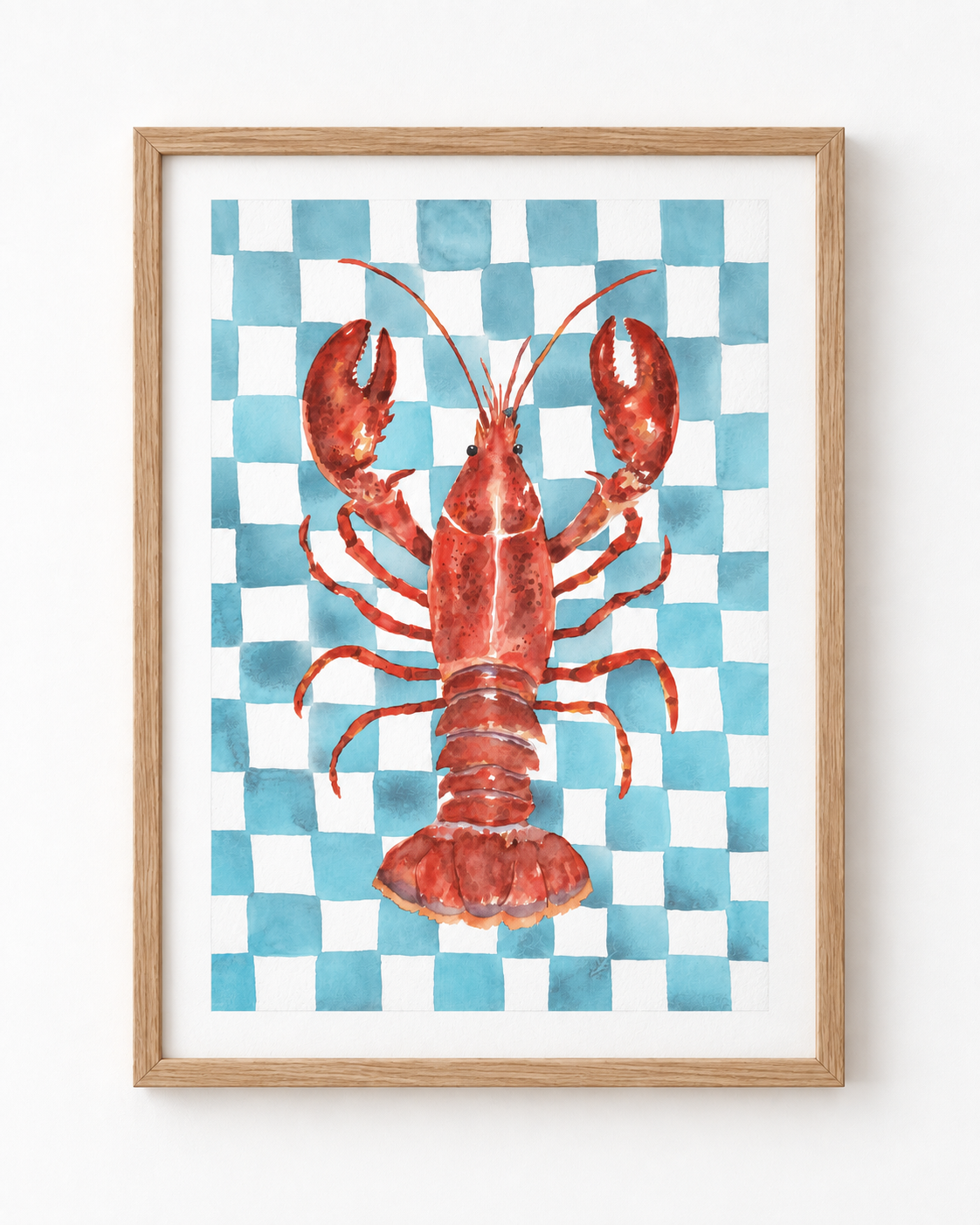 Lobster on Light Blue Checkerboard