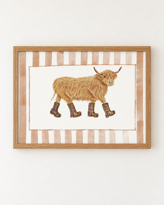 Highland Cow in Tartan Wellies