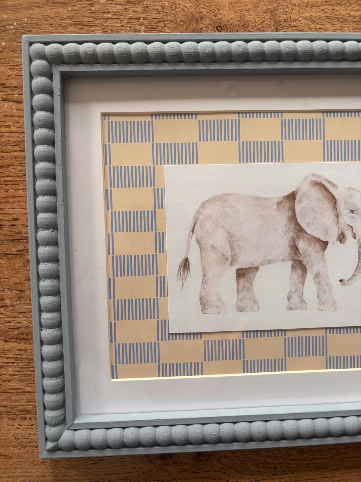 Blue & Ochre Check Elephant -  Blue Bobbin Frame