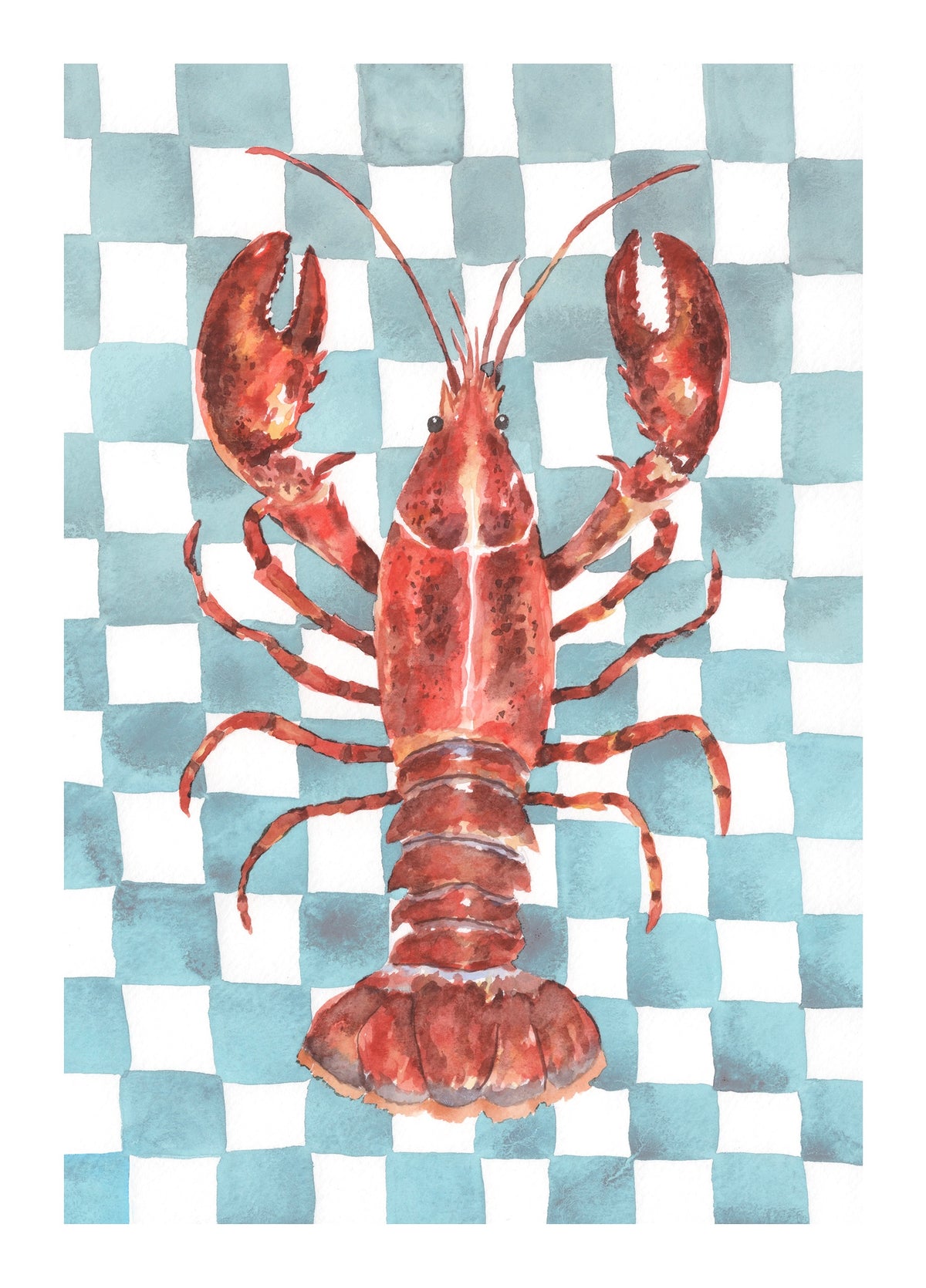 Lobster on Light Blue Checkerboard