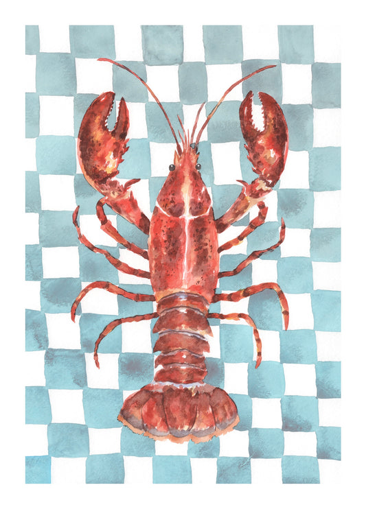 Lobster on Light Blue Checkerboard