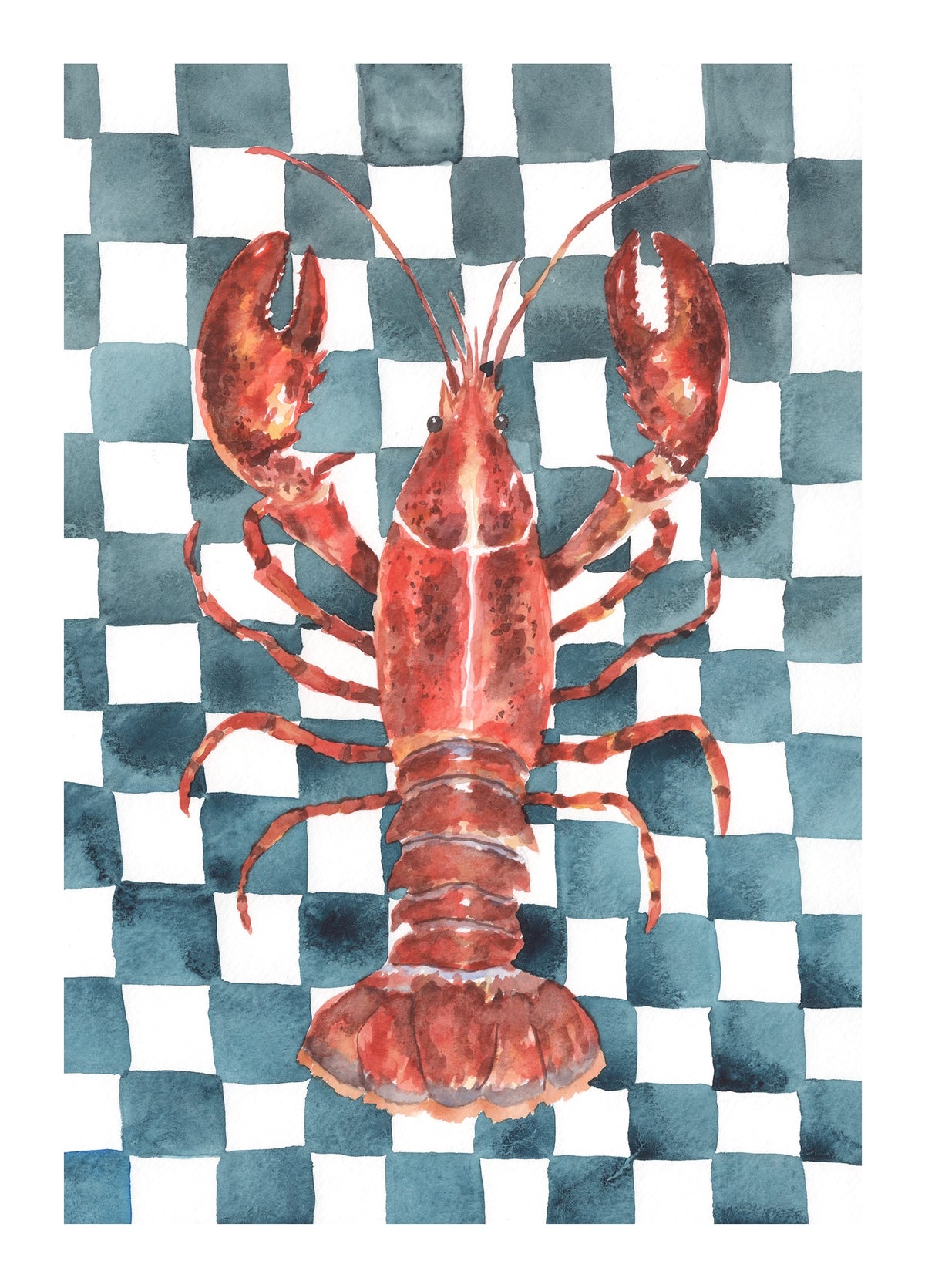 Lobster on Blue Checkerboard