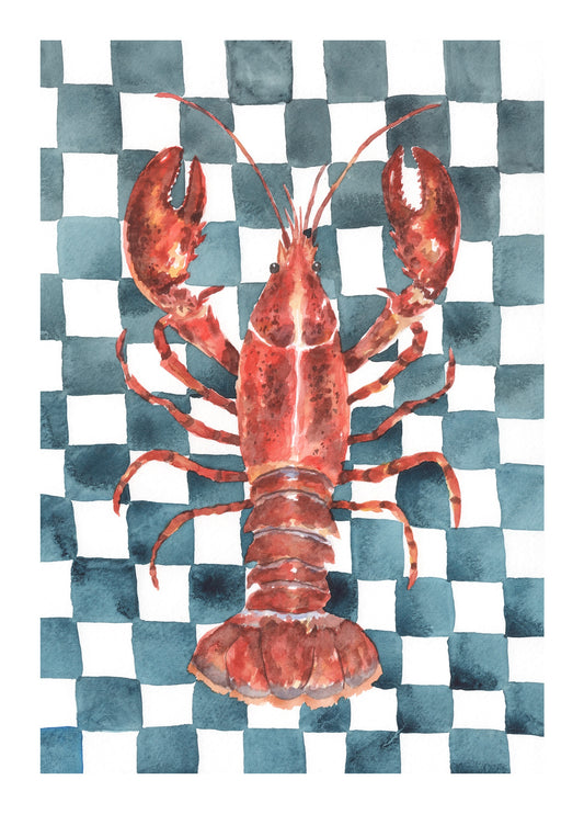 Lobster on Blue Checkerboard