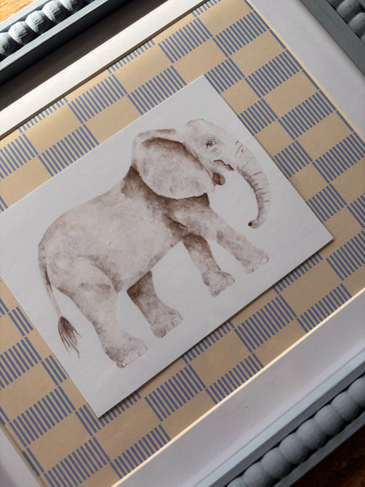 Blue & Ochre Check Elephant -  Blue Bobbin Frame