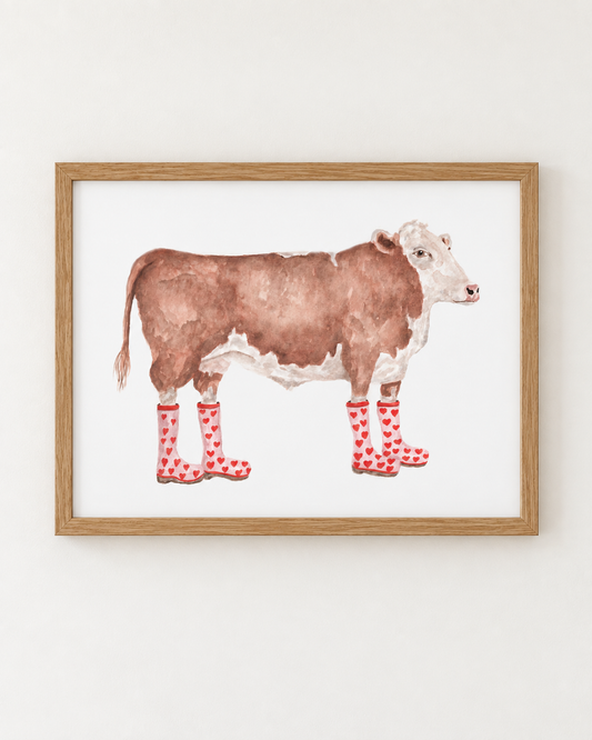 Hereford Cow in Heart Wellies