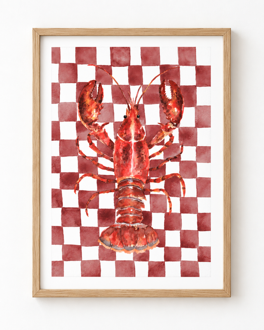 Lobster on Burgundy Checkerboard