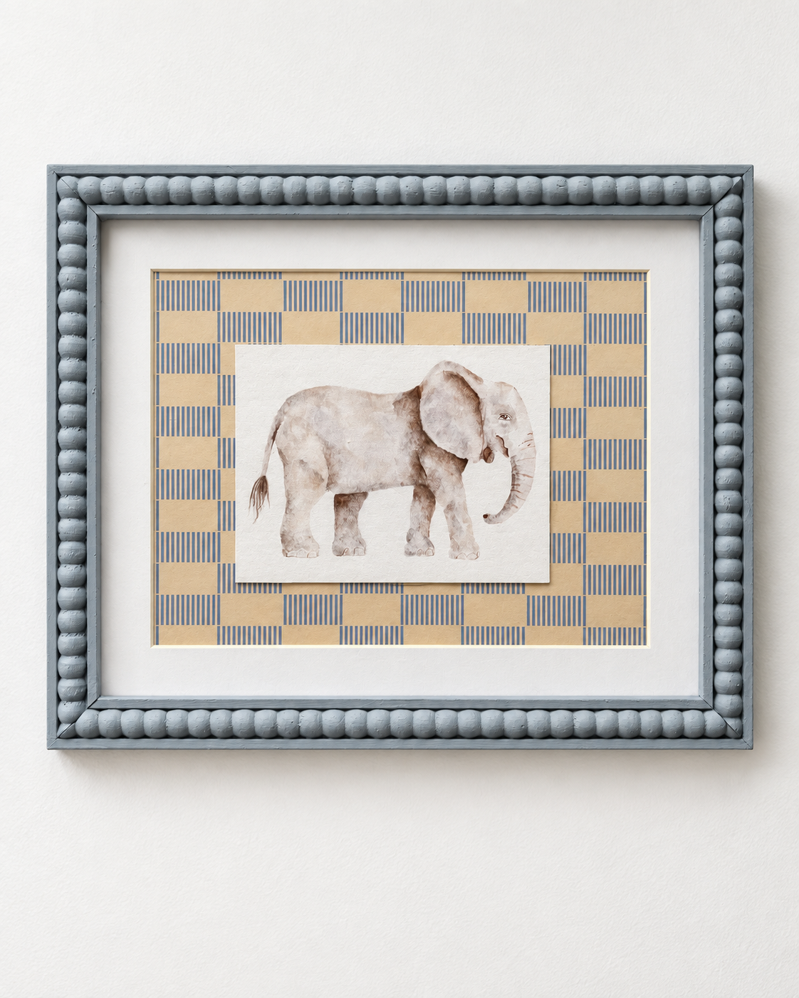 Blue & Ochre Check Elephant -  Blue Bobbin Frame