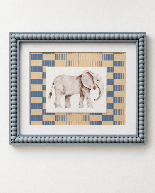 Blue & Ochre Check Elephant -  Blue Bobbin Frame