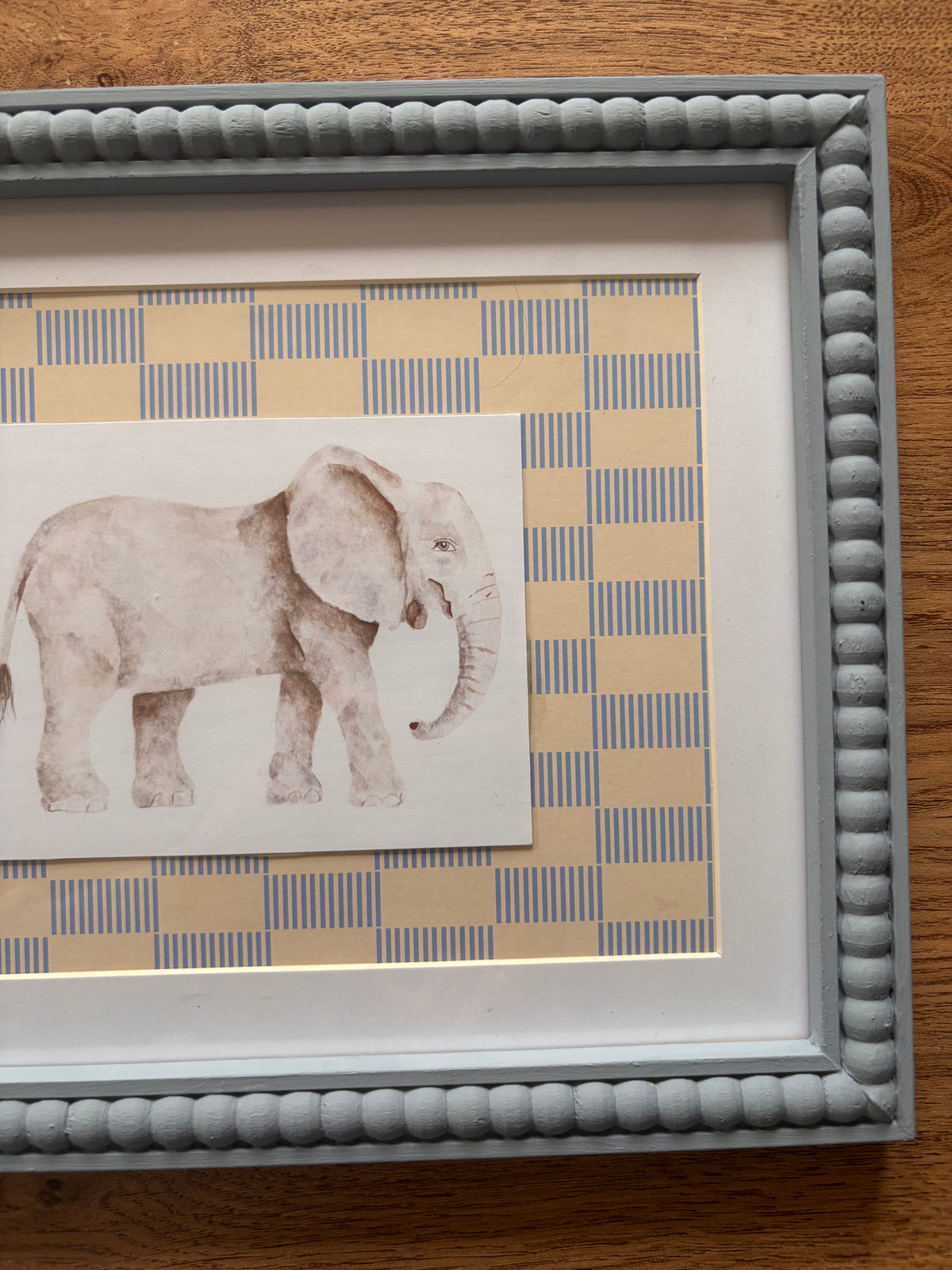 Blue & Ochre Check Elephant -  Blue Bobbin Frame