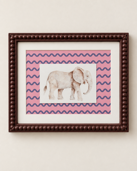 Pink & Blue Wiggle Elephant – Burgundy Bobbin Frame