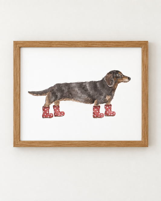 Dachshund in Polka Dot Wellies