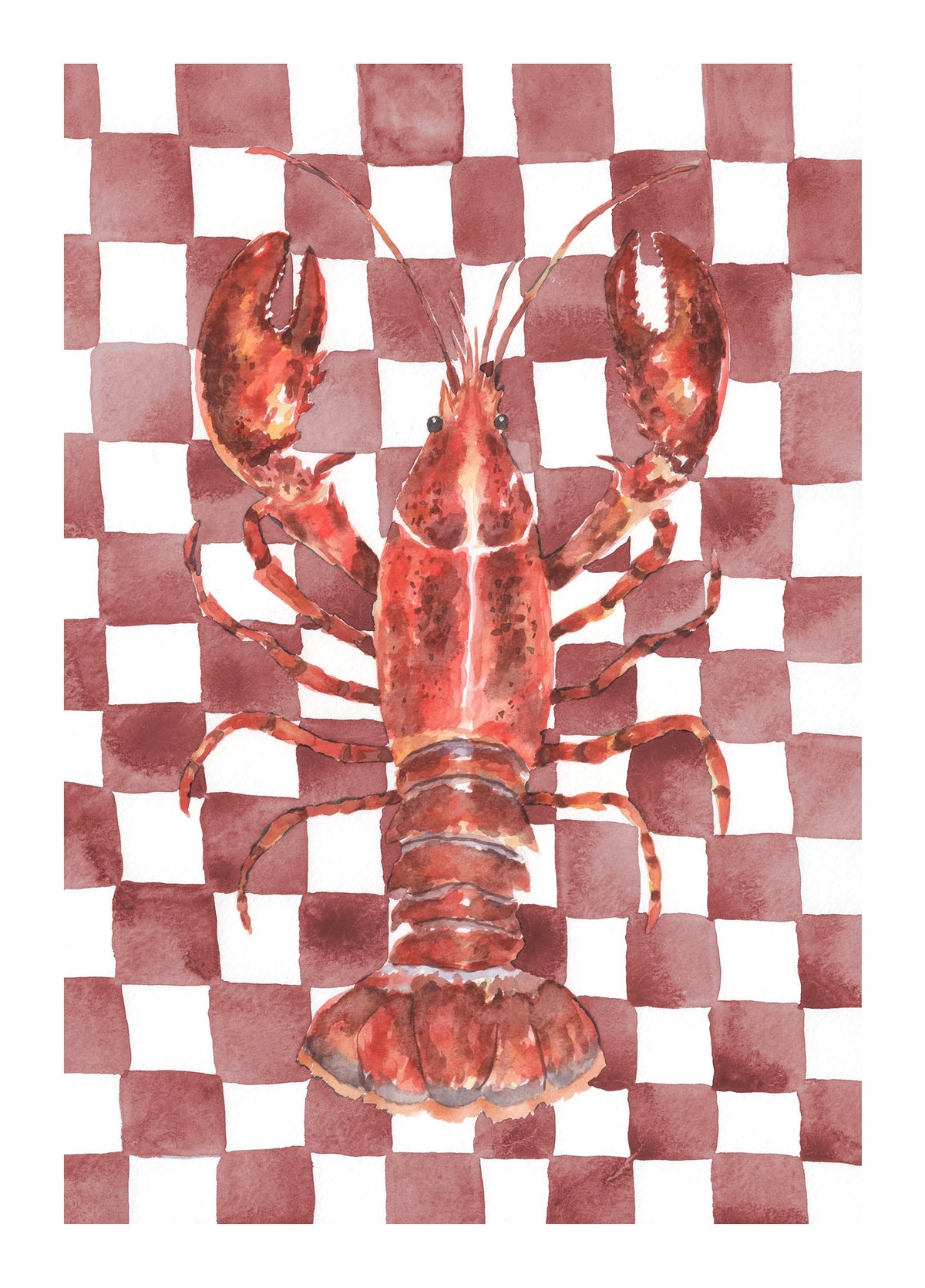 Lobster on Burgundy Checkerboard